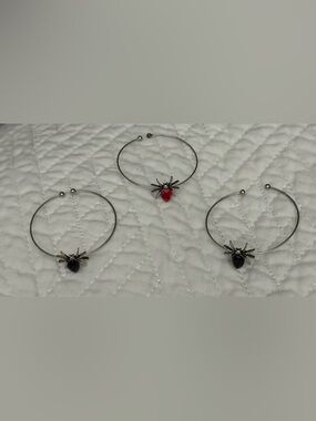 Silver Hoop Bracelet with Red or Black Spider Charm - Women Jewelry